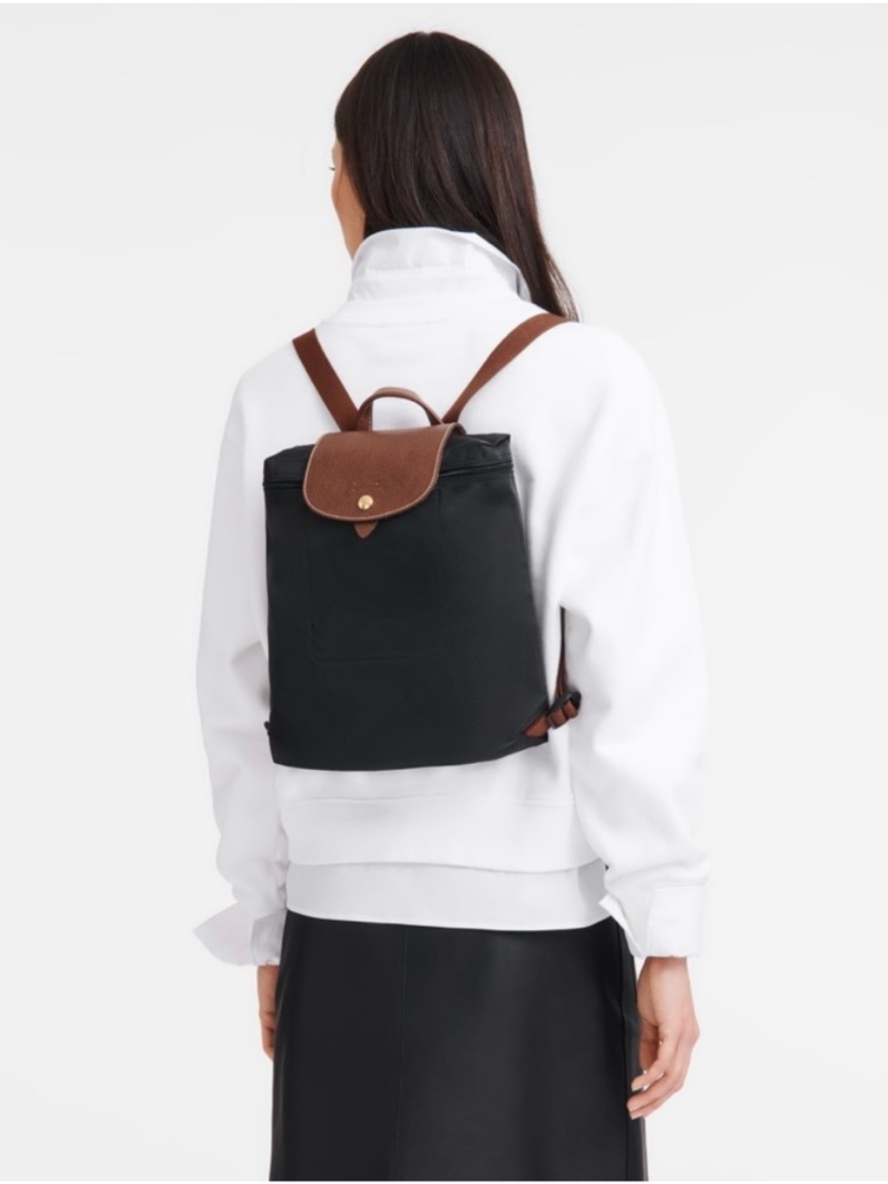 Longchamp Le Pliage Original M Backpack Black Brown Recycled Canvas